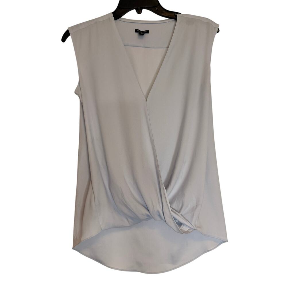 Ann Taylor XS Light Blue Draped Wrap Front Sleeveless Blouse Hi Low Top